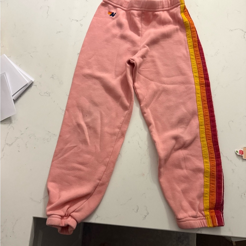 Kids Pink Aviator Nation Sweatpants with Striped Sides